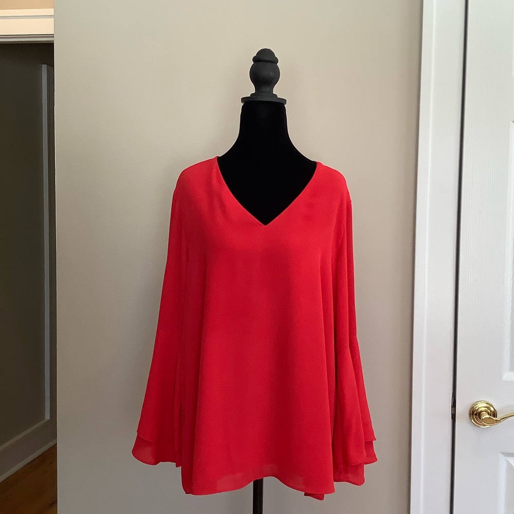 Alfani Red Blouse. Size 12. NWOT. Bell Sleeves.